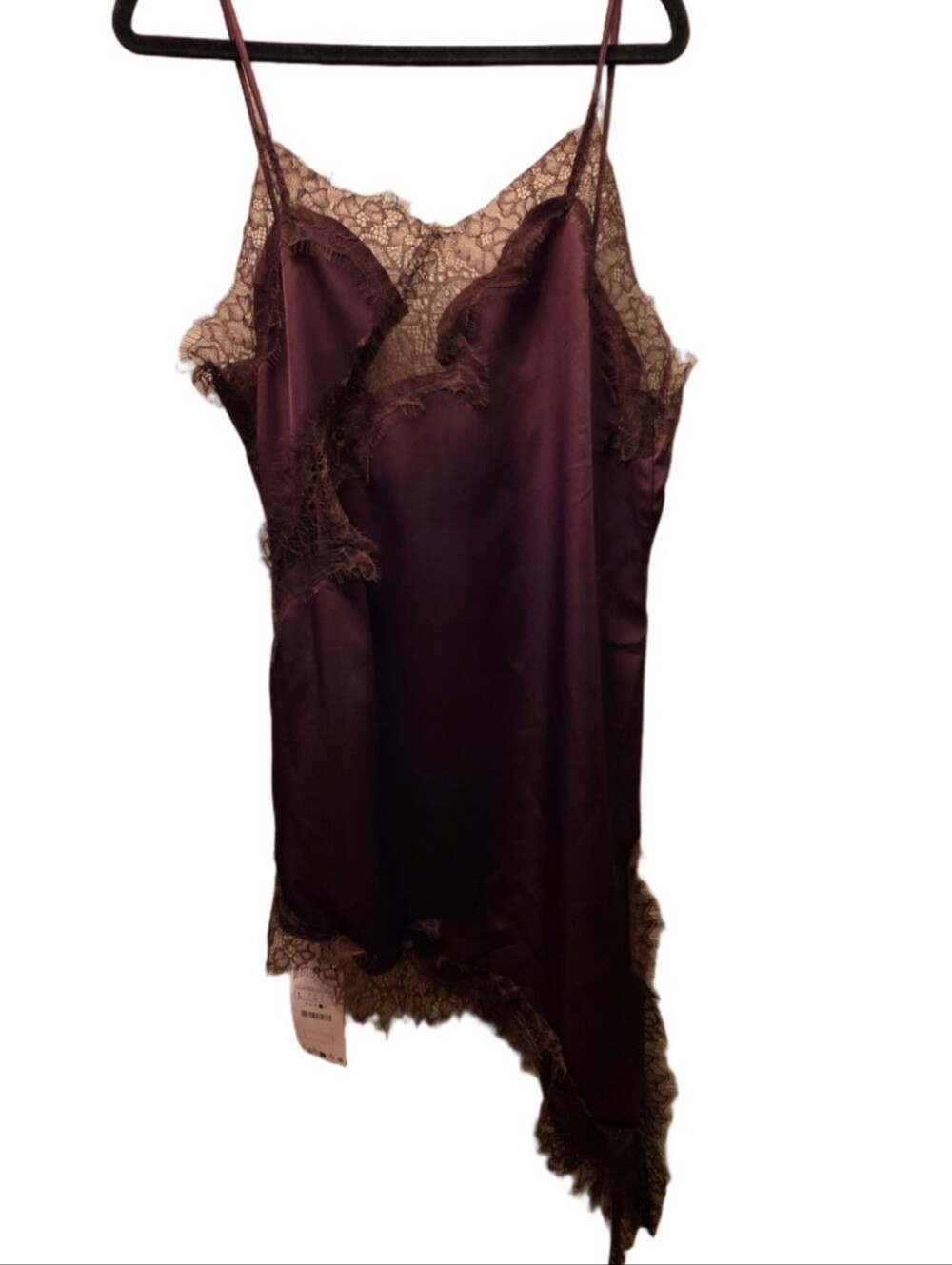 Brown Satin Lace Asymmetrical Slip Dress Y2K Whimsigoth Size L